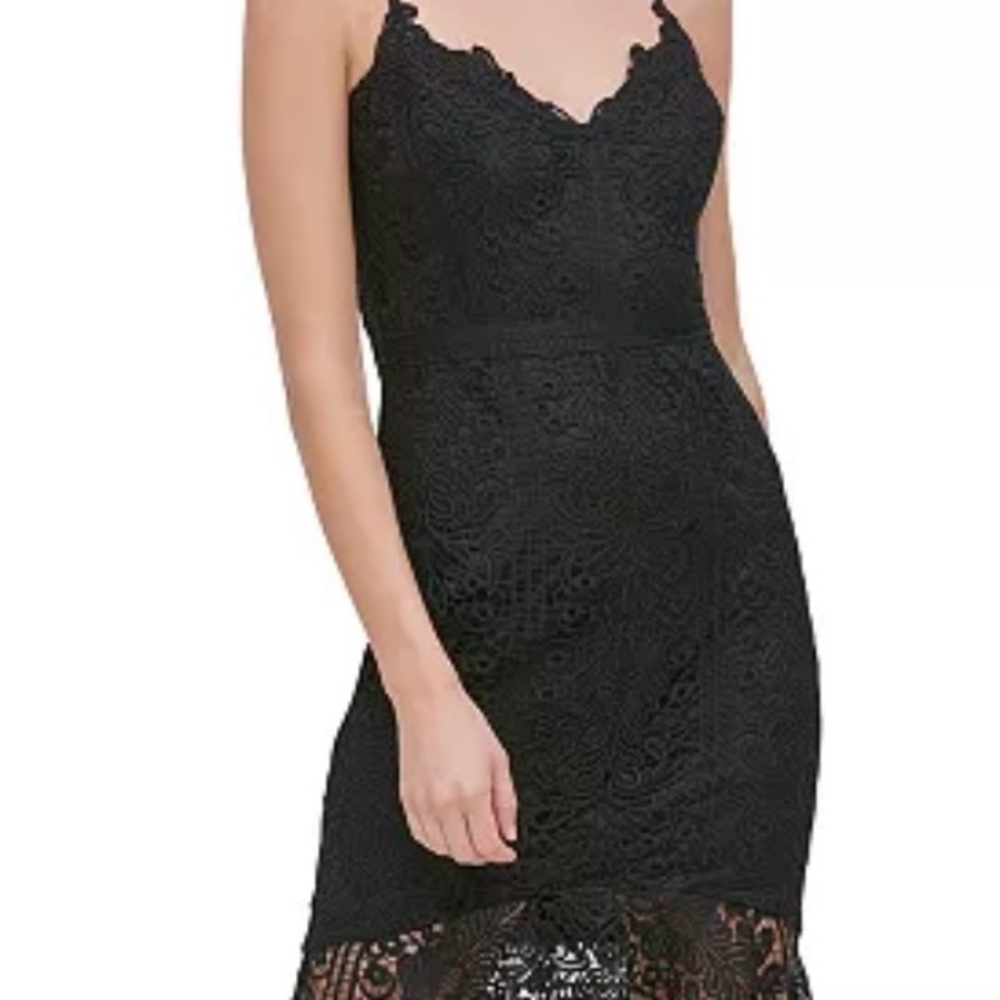 Guess Black Flounce-Hem Sweetheart Dress